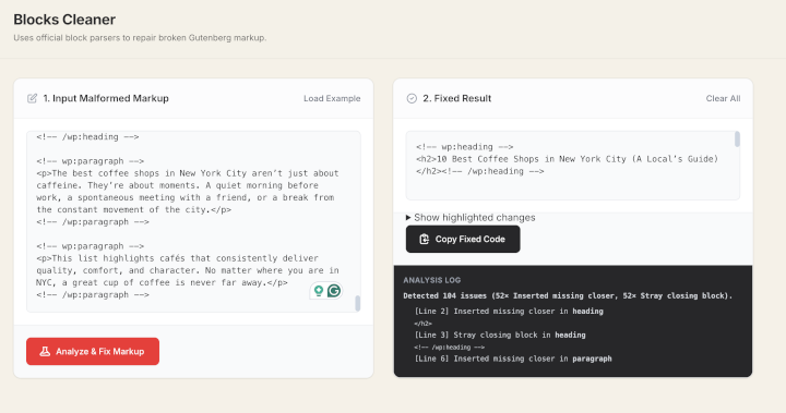 AI Syntax cleaner for WordPress block editor